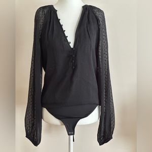 Abercrombie & Fitch A&F Women Black Long Sleeve Sheer Sleeves Blouse Bodysuit
